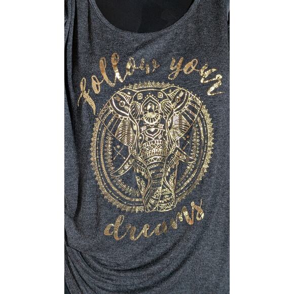 23 Love Street Cold Shoulder Tank Top Elephant Short Sleeve Boho Shirt Medium - Picture 3 of 6